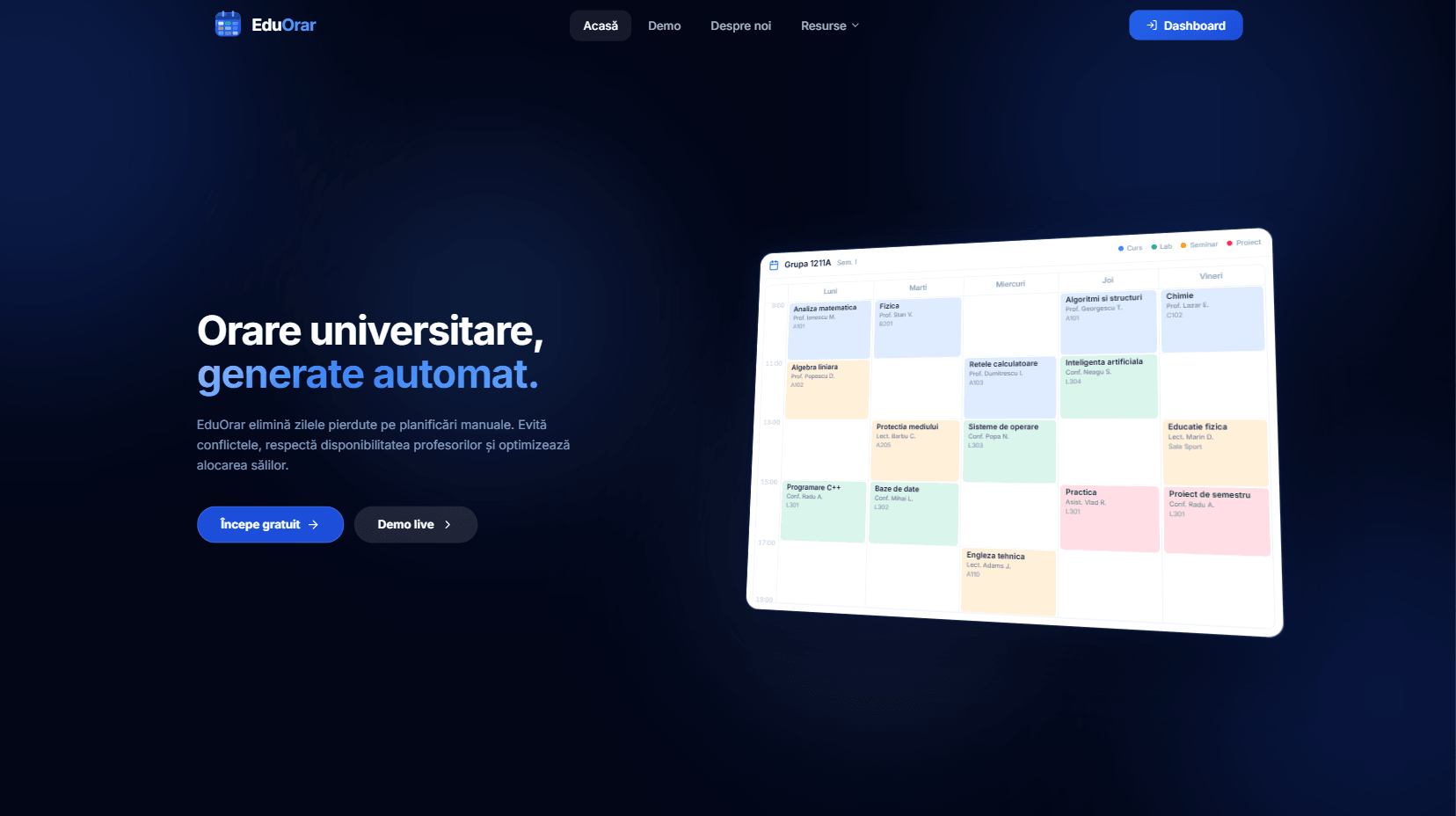 Platformă Web pentru Orare Universitare